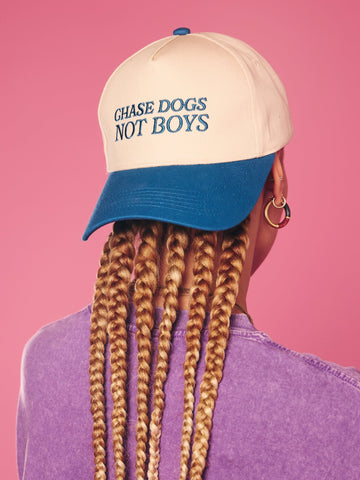 Chase Dogs Not Boys Trucker Hat – Blue & Tan - Mutty Prints