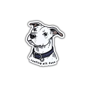 Sticker Illustration of a dog's head with 'resting pit face' text on a white background