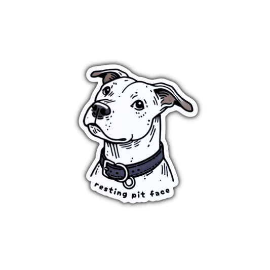 Sticker Illustration of a dog's head with 'resting pit face' text on a white background