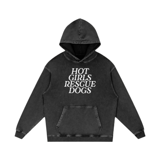 Acid Wash Hot Girls Rescue Dogs Hoodie - Mutty Prints