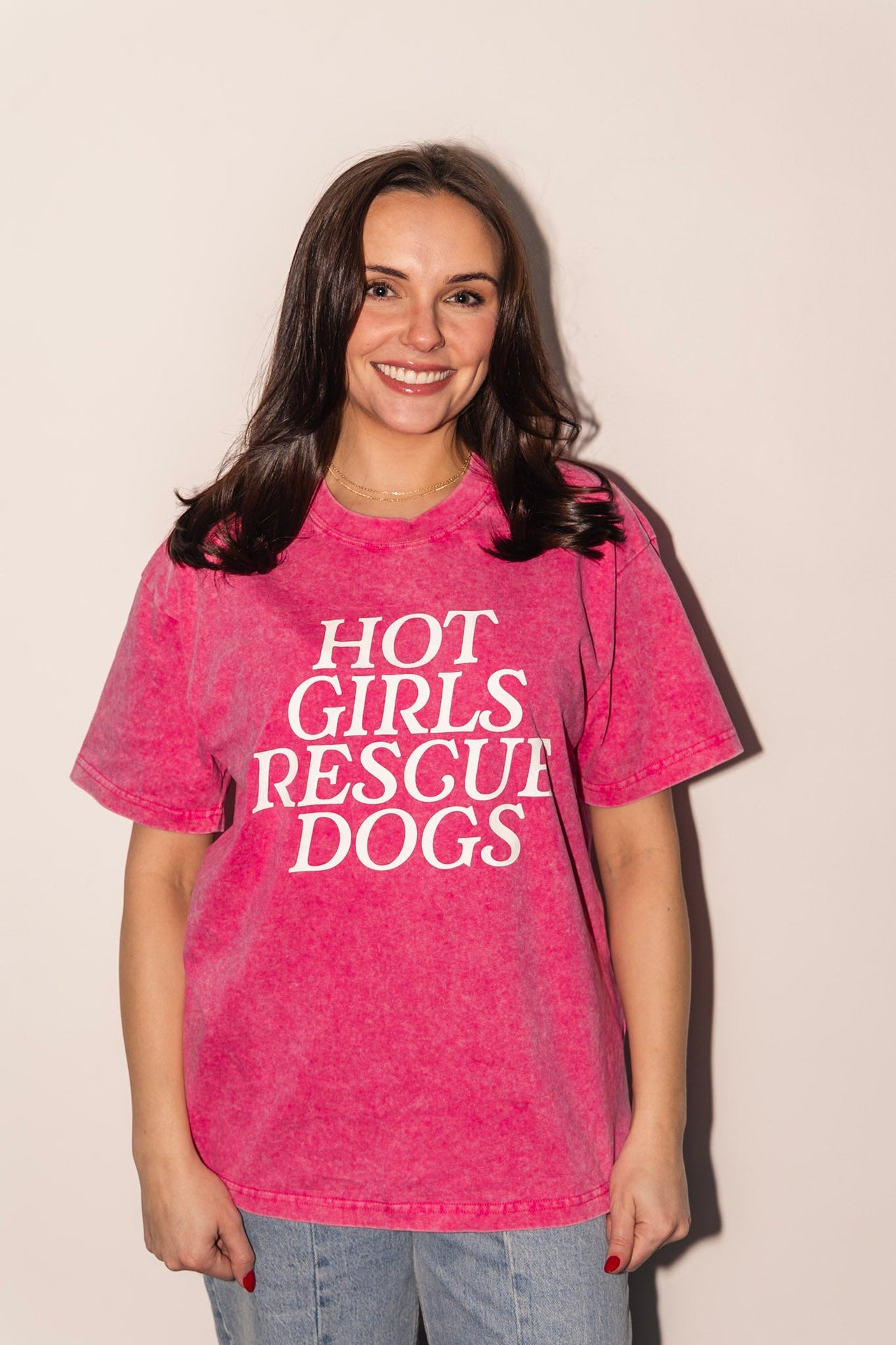 Hot Girls Rescue Dogs Tee - Pink - Mutty Prints