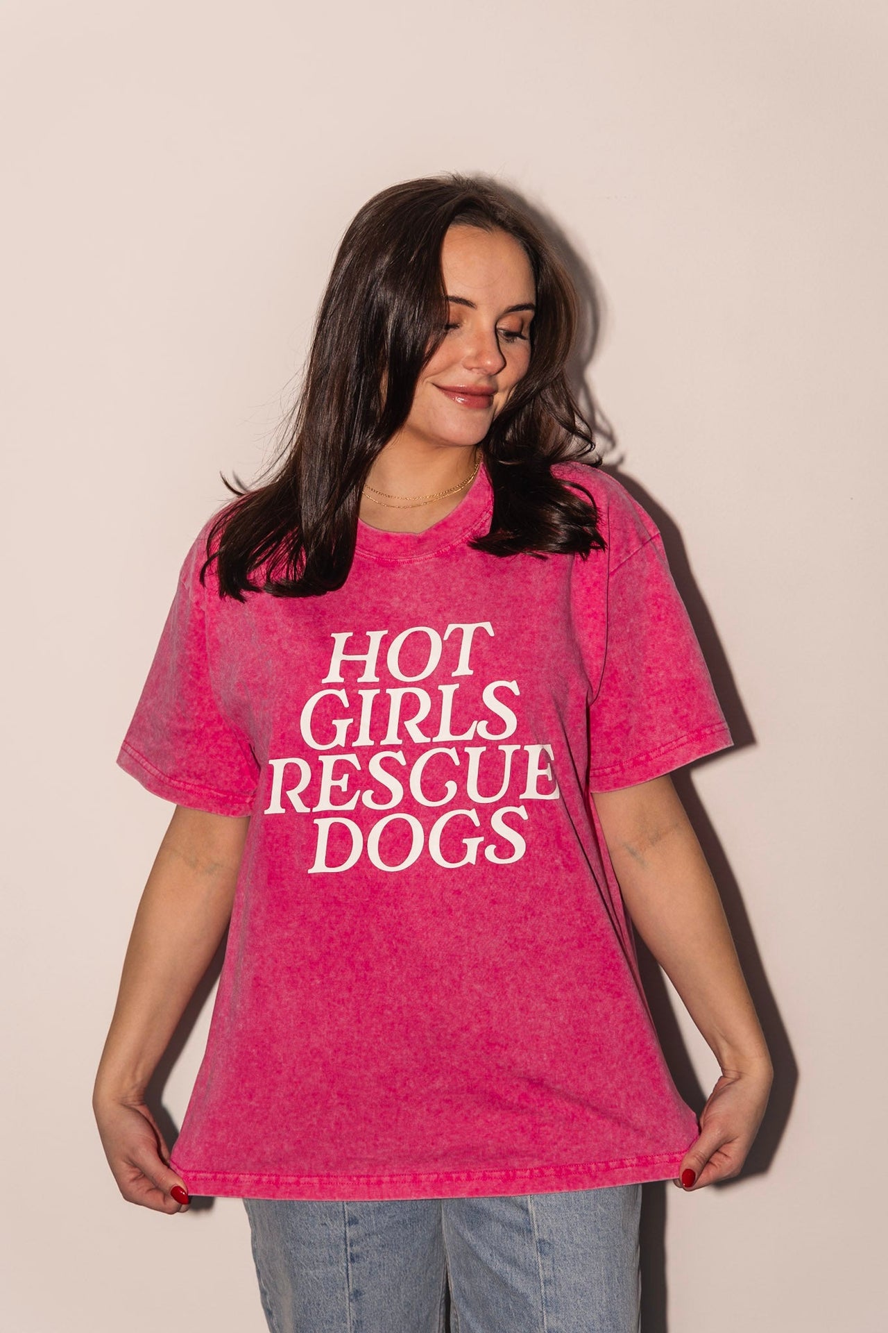 Hot Girls Rescue Dogs Tee - Pink - Mutty Prints